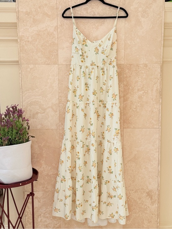 Dresses & Skirts - Cream Yellow Floral Open Back Tiered Maxi Dress Cottagecore L NWT